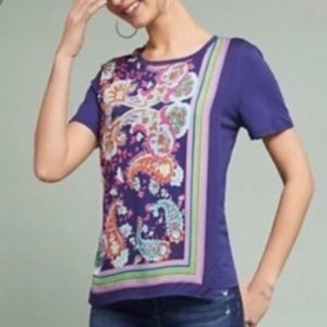 Anthropologie Mauve Purple Paisley Short-sleeve Tee Sz L